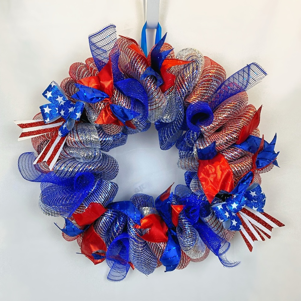 Handmade Patriotic Wreath, American Flag Decor, Memorial Day Wreath, 4th of July